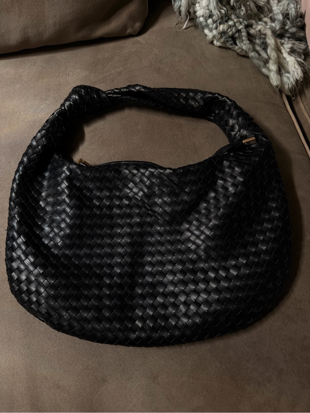 Melie Bianco Knotted Woven Vegan Leather Hobo Bag Large